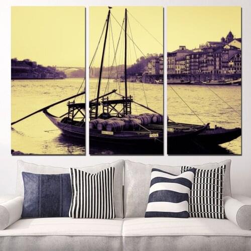 3 Panels Canvas Art Portugal City River Boat Home Decor Wall Art Painting Canvas Prints Pictures for Living Room Poster