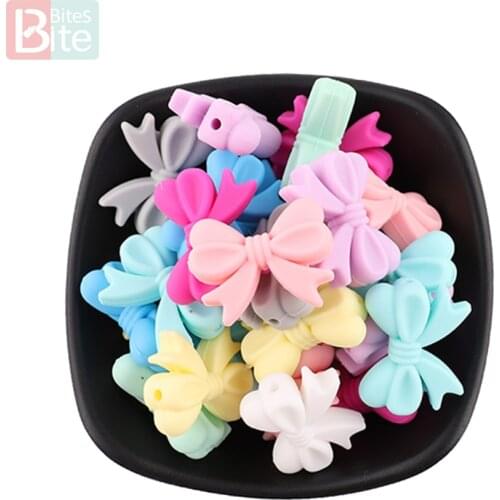 Bite Bites 5PC Mini Silicone Beads Bow Small Tie Diy Pacifier Chain For Infant BPA Free Chewing Beads Rosette Baby Teether