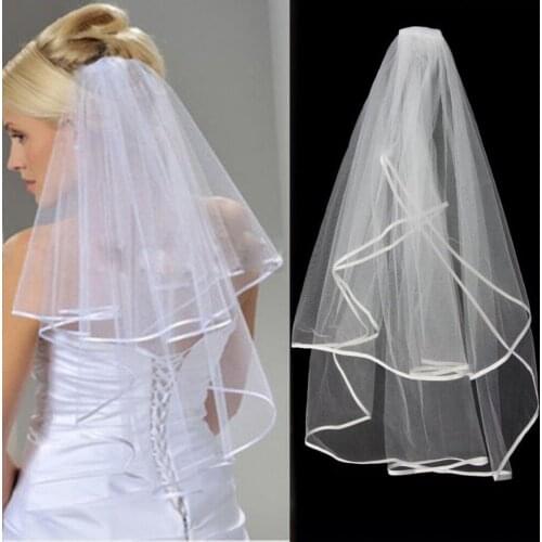 White/Ivory 2T Wedding Bridal Veil Satin Edge Comb Elbow Simple