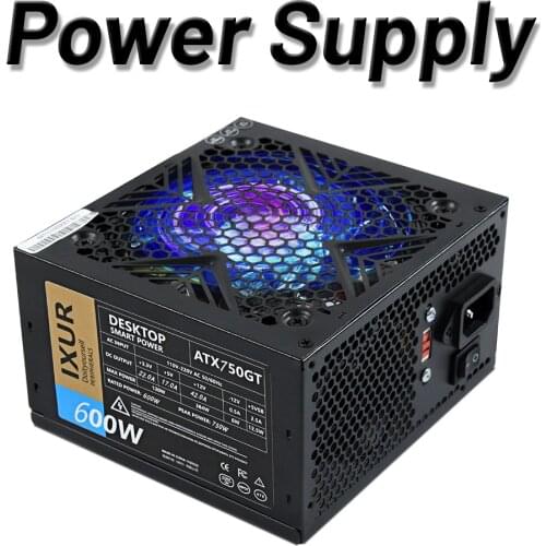 IXUR Max 600W PC PSU Power Supply unit Black Gaming Quiet 120mm rgb Fan 24pin 12V ATX Desktop Computer Power Supply BTC