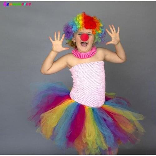 Halloween Children Rainbow Circus Clown Costume For Girls Photo Props Party Tutu Dress Ball Gown Kids Fancy Tulle Dress Clothes