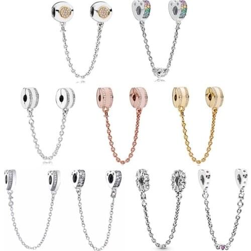 Two-tone Signature Arcs Of Love Climbing Insignia Safety Chain 925 Sterling Silver Beads Fit Europe Bracelet Diy Jewelry