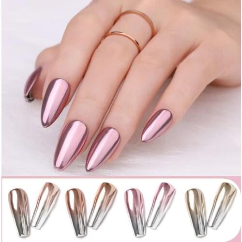 Two Colors Solid Mirror Powder Champage Rose Gold Nail Glitter UV Gel Polish Powder Decoration Dust Pigment Metallic Chrome