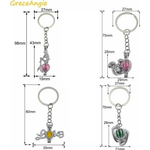 GraceAngie 1PC Shiny Silver Color Pearl Bead Cage Locket Mermaid Squirrel Hollow Pendant Key Chain Hanging Accessory Keychain