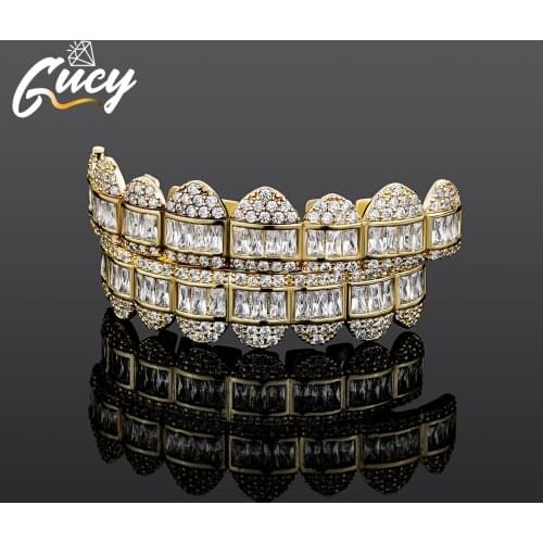 GUCY Fashion Hip Hop Teeth Grills Caps Gold Silver Color Plated Solid Grillz Vampire Set For Party Gift