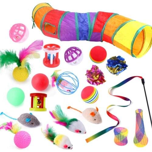 Pets Cat Toys Plush Mouse Toy Balls Cat Tunnel Kitten Pet Toy 21 Set Cat Channel Feather Funny Cat Stick Mouse Interactive Toy