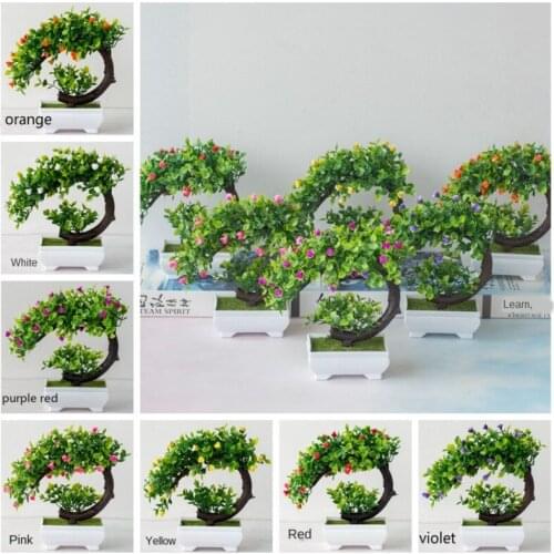 1pcs Crescent Shape Ornaments Artificial Plant Bonsai Plastic Potted Hotel Home Garden Decor Pot Simulation Artificial Flowers