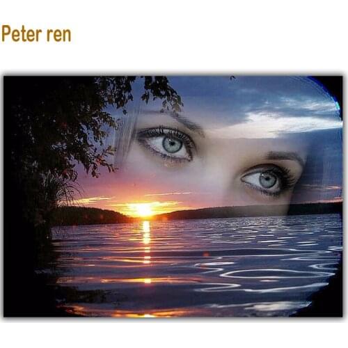 Peter ren Diamond painting Cross stitch Crafts gifts full Diamond Embroidery 3d square icon mosaic picture Beautiful lake sunset