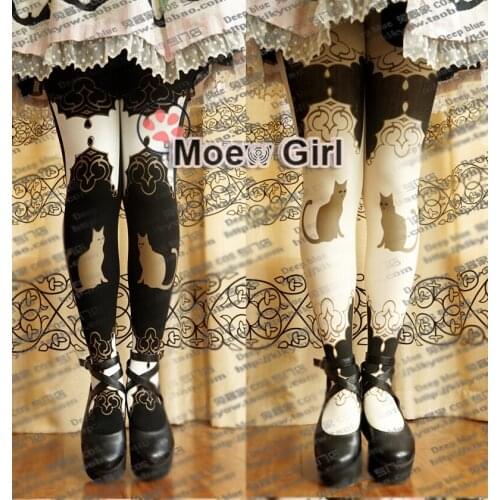 Kawaii Womens Harajuku Palace Cat Lolita Tights Pantyhose Cute Rubber Printing 120D Good Quality
