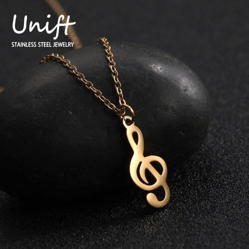 Unift Classic Staff Treble Music Chain Pendant Choker Necklace For Women Stainless Steel Gold Color Jewelry Romantic Lover Gift
