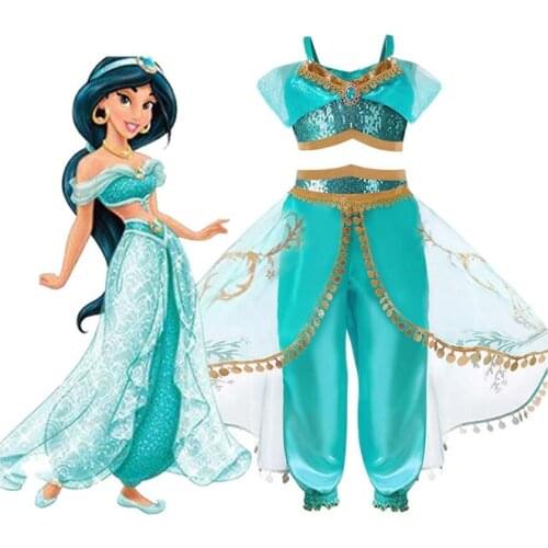Halloween Christmas Party Cosplay Kids Girls Princess Jasmine dress Costumes For Children Party Belly Dance Dress Costume