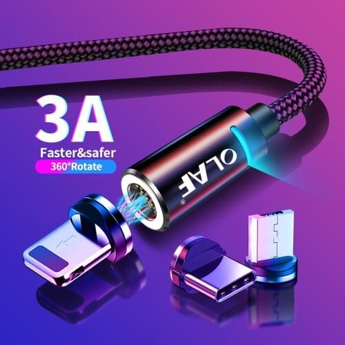 OLAF 3A Magnetic Micro USB Cable For iPhone Samsung S9 Fast Charging Data Wire Cord USB Type C Magnet Charger Mobile Phone Cable