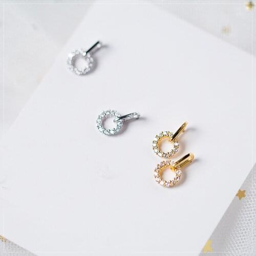 MloveAcc 100% 925 Sterling Silver Popular Korean Style Round Loop Crystal CZ Stud Earrings for Women Jewelry