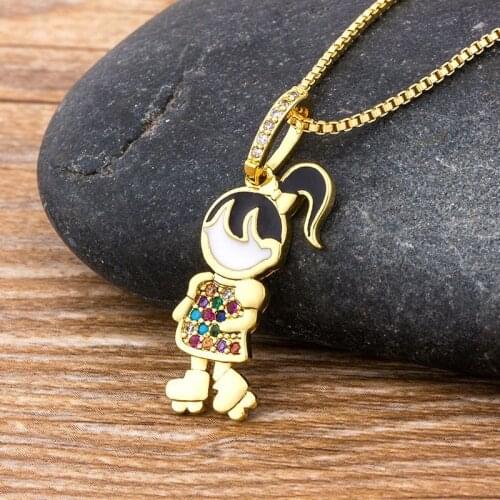 Fashion Girls Boys Zircon Pendant Necklace for Women Kid Copper CZ Jewelry Family Choker Gold Color Chain necklace Couples Gift