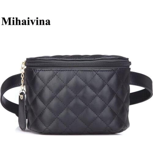 Mihaivina Fashion Women Leather Waist Bags Vintage Belt Casual Bags High Quality Women Fanny Waist Packs wallet Black