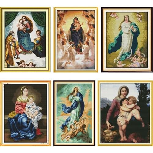 Joy Sunday Cross Stitch Kit Madonna and Child Patterns Counted 11CT 14CT Stamped Printed Canvas Needlework Embroidery Decor Set