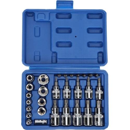 29Pcs Male/Female Star Socket Set Chrome Vanadium Steel Sleeve Hand Repair Tools With Storage Box