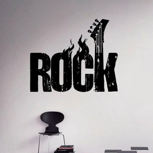 Rock Music Wall Decal Words Modern Styles Electric Guitar Door Window Vinyl Sticker Musical Studio Teens Bedroom Home Decor Q779