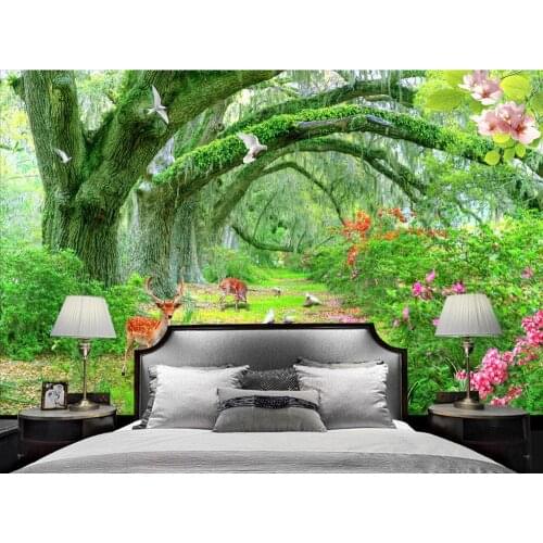 Customize wall papers home decor 3d Living room bedroom mural wallpaper Green tree forest home decor wallpaper