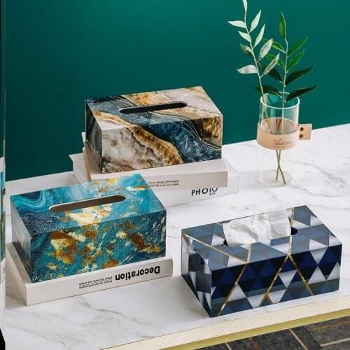 Nordic Marbled Tissue Box Holder Auto Acrylic Table Napkin Holder Box Home Desk Living Room Modern Decoration Tissue Box