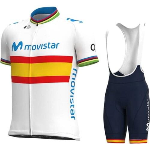 2020 New World Champion Movistar Bicycle Cycling Breathable Jersey 19D GEL CUSHION Bicycle Racing Cloth Cycling Jersey Maillot