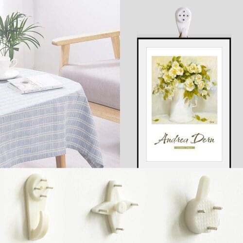 10Pcs Painting Photo Frame White Hook Plastic Invisible Wall Hooks Mount Photo Picture Nail Hook Hanger Mirror Hanging Hangers