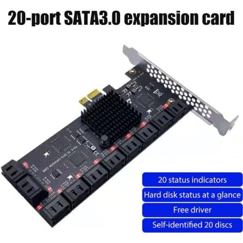 Brand New SATA PCI-E X1 To SATA 3.0 Controller Expansion Card 20 Ports PCIE Riser Adapter Card Converter For Chia Mining