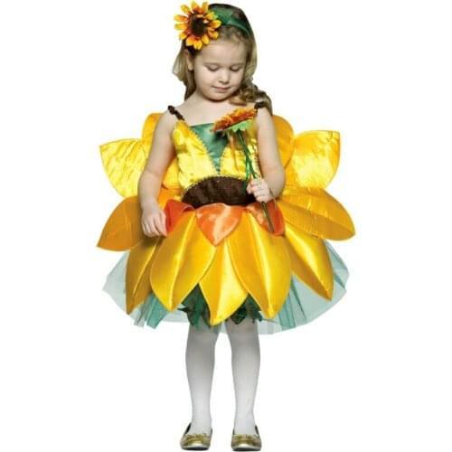 JEMMALEONG Sun Flower Cosplay Dress For Kids Girl Halloween Carnival Costume School Performance Party Fancy Show Slip Dress