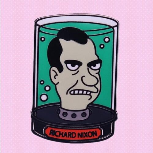 President Richard M. Nixon Head in a Jar Enamel Pin Philip J. Fry Leela robot Bender anime campaign election political brooch