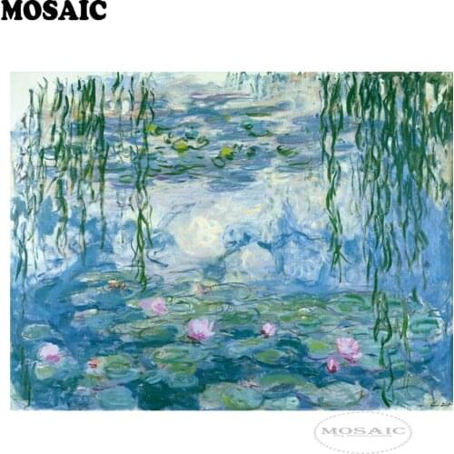 Drop shipping,Claude Monet Water Lilies Embroidery Mosaic Pattern Wall Art diamond Painting for Living Room Home Wall Decor