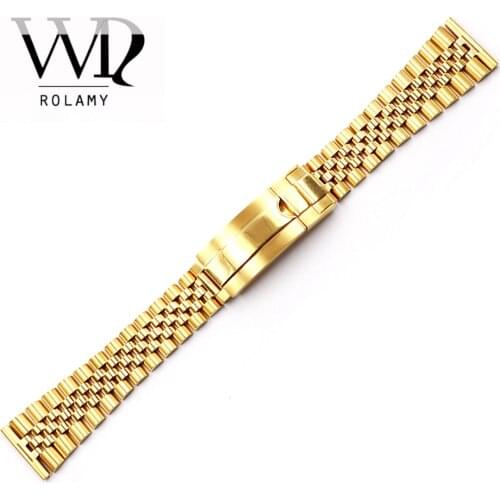 Rolamy 20 22mm Watch Band Strap For Omega IWC Tudor Seiko Breitling Glide Lock Replacement Stainless Steel Wrist Bracelet