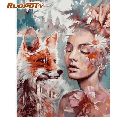 RUOPOTY Diy Painting By Numbers Kits With Frame Women Wolf Acrylic Coloring By Numbers Wall Art Picture For Home Decors
