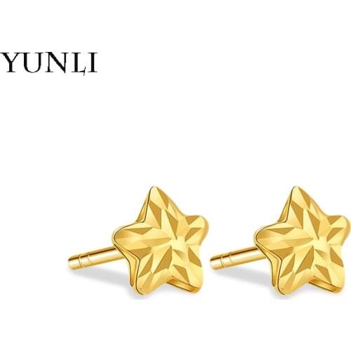 YUNLI Real 18K Gold Jewelry Stud Earrings Pure AU750 Simple Star Design for Women Fine Jewelry Gift