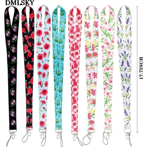 DMLSKY Flower series Lanyard Keychain Lanyards for keys Badge ID Mobile Phone Rope Neck Straps Accessories Gifts M4664