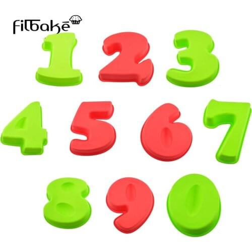 FILBAKE Silicone Mold DIY Non-Stick Numbers 0-9 Shaped Bakeware Baking Cake Pan for Soap, Muffin, Brownie, Cake, Pudding , Jello