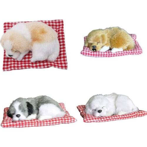 Cute Simulation Sleeping Dog Model Car Family Dog Decoration With Cloth Cushion Sleeping Dog Plush Doll Toy