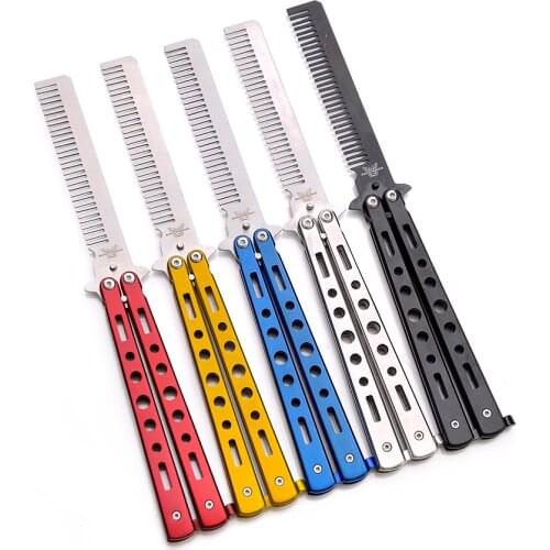 Foldable Stainless Steel Hair Beauty Folding Moustache & Beard Knife Comb Hairbrush Beauty Tools for Men Cutting Scissors