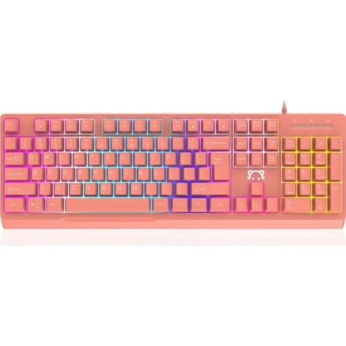 STK090 RGB Pink Keyboard AJAZZ 104 Key USB Gaming Keyboard RGB Membrane Wired Keyboard for Gamers PC Notebook Desktop PC