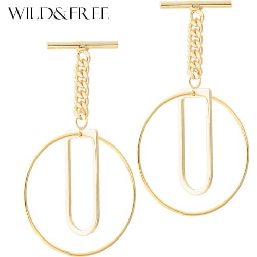 Wild&Free Top Quality Geometry Drop Earrings Metal Simple Long Dangle Earrings Geometric Club Party Women Jewelry Wholesale