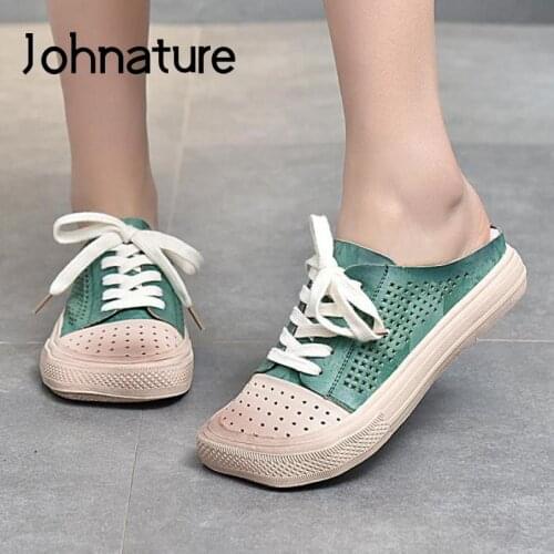 Johnature Women Slippers Summer Shoes Mixed Colors 2021 New Outside Slides Leisure Flat With Sewing Concise Ladies Slippers