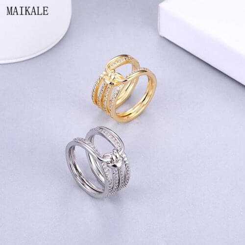 MAIKALE Luxury Cubic Zirconia Rings for Women Gold Zircon CZ Multilayer Circle Ring Set Wedding Band Fashion Jewelry