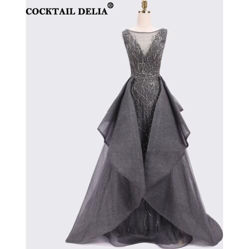 Grey Pink Silver Dubai Womens Evening Dress 2021 Luxury Ceremony Ball Gown Beading Formal Dress Elegant Plus Size Sleeveless
