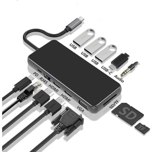 12 in 1 usb hub Type-C Docking Station Multiport Adapter USB 3.0 HUB HDMI-compatible 8 in 1 adaptador usb c For Windows MacBook
