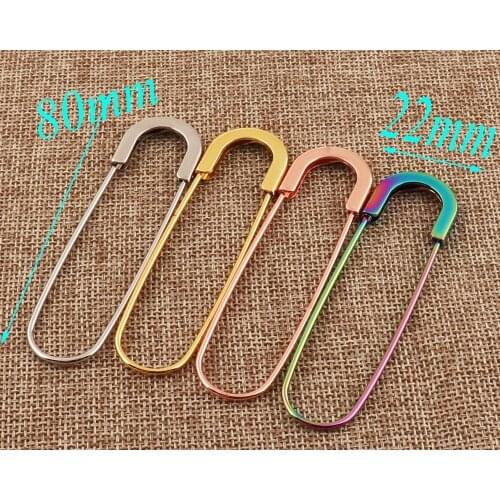 20 PCS Metal Craft Safety Pins,80mm Rainbow/Silver/Gold/Rose Gold Safety Pin Brooch Stitch Markers Loops Charms Jewelry Tag