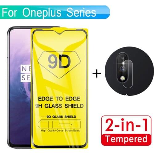 2 in 1 9D Tempered Glass For Oneplus 6 7 Screen Protector Full Glue Protective Glass For Oneplus 6 7 Camera Safety Film Glass