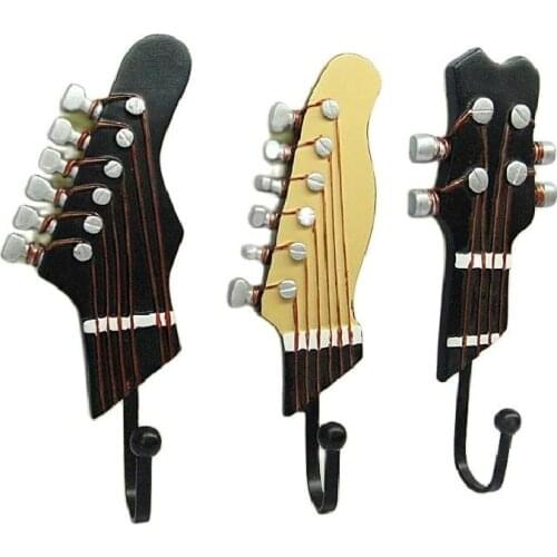 Retro 3 Pcs/Set Guitar Heads Hooks Music Home Resin Clothes Hat Hanger Movie Wall Mounted Hook for Home Decoration