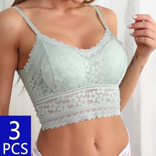 3PCS Lace Sexy Bras Lingerie Wireless Push Up For Women Padded Push Up Bralette Female Sexy Lace Brassiere Soft Fashion New 2021