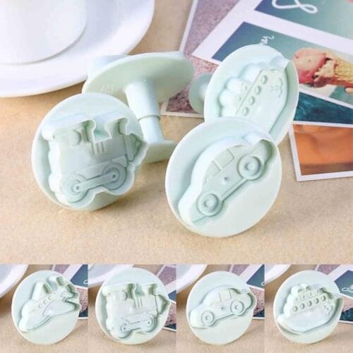 4pcs Car Train Ship Plane Fondant Mold Cutter Cake Cookie Sugarcraft Decor Mould DIY