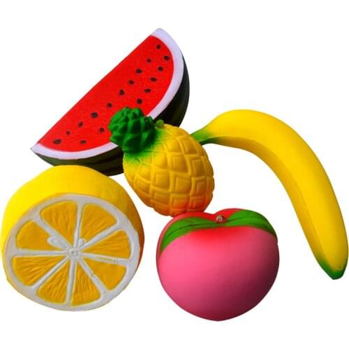 5PCS Squishies Slow Rising Strawberry Peach Banana Lemon Watermelon Pineapple Charms Fruit Squishies Cream Scented Stress Relief