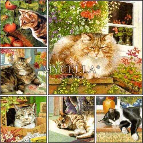 5D DIY Diamond Painting Animals Cross Stitch Cat Diamond Mosaic Needlework Home Decor Full Round Diamond Embroidery Crafts